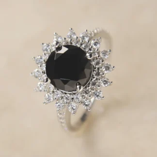 Anillo de plata S925 con diamantes negros para mujer, sortija con girasol brillante de 6,8mm, circonita con alto contenido de carbono, joyería de lujo, regalo para fiesta