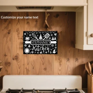 Un pedazo de carteles navideños de cocina personalizables: especímenes de texto personales, tapices de pared modernos, adecuados para decoración de la cocina del hogar, no se requieren carteles de energía |     Letrero moderno |     Señalización duradera, regalo ideal