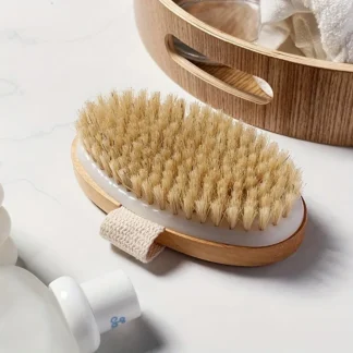 Cepillo de spa corporal de cerdas naturales | Para pieles húmedas y secas | Masajeador de baño blando para el hogar | Herramienta de exfoliación y relajación suave