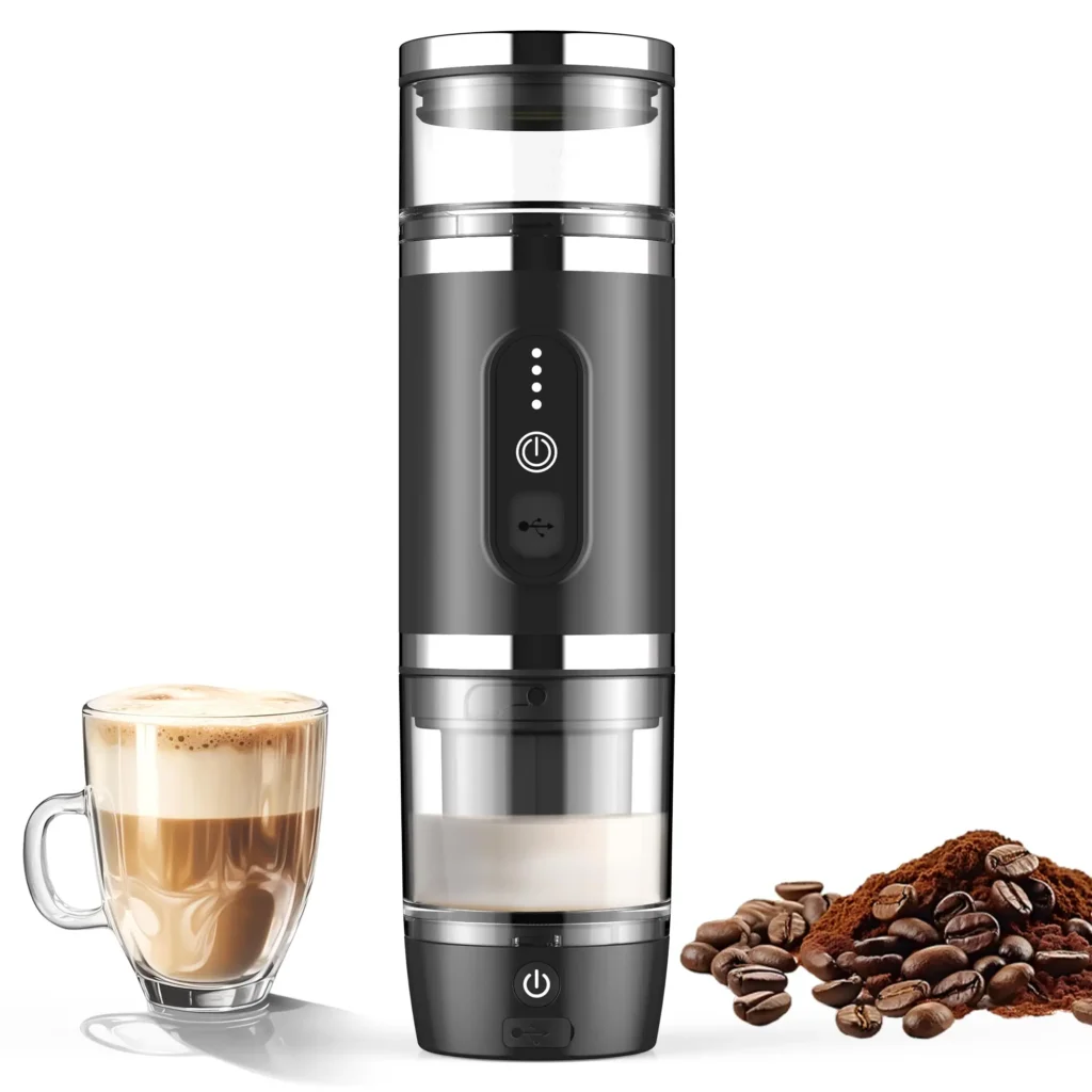 Cafetera exprés eléctrica portátil Hobsir, cafetera de viaje para acampar, cafetera de coche con base de espuma, USB-C, 3 en 1