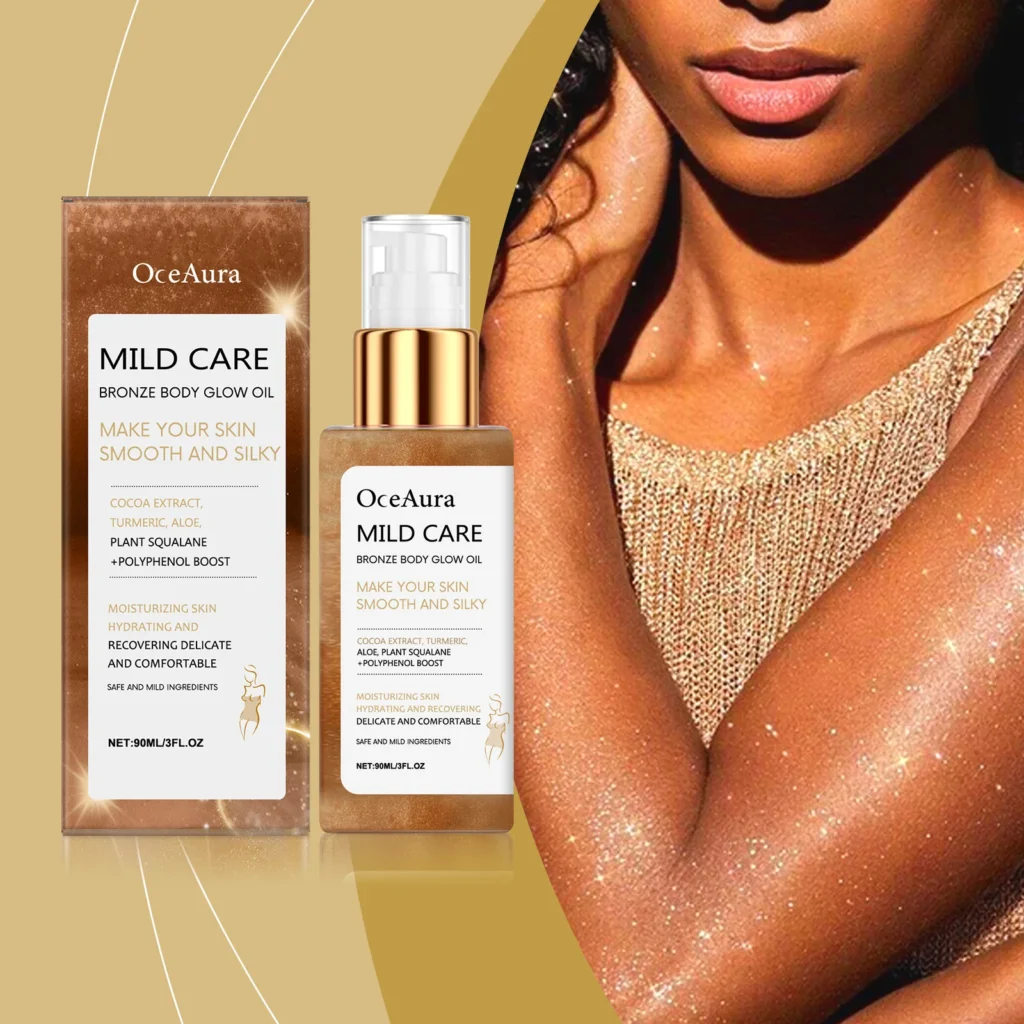 Oceaura 90ml bronceado cuerpo brillo aceite iluminar brillo piel trigo hidratar masaje impermeable resaltar maquillaje cuerpo brillo aceite