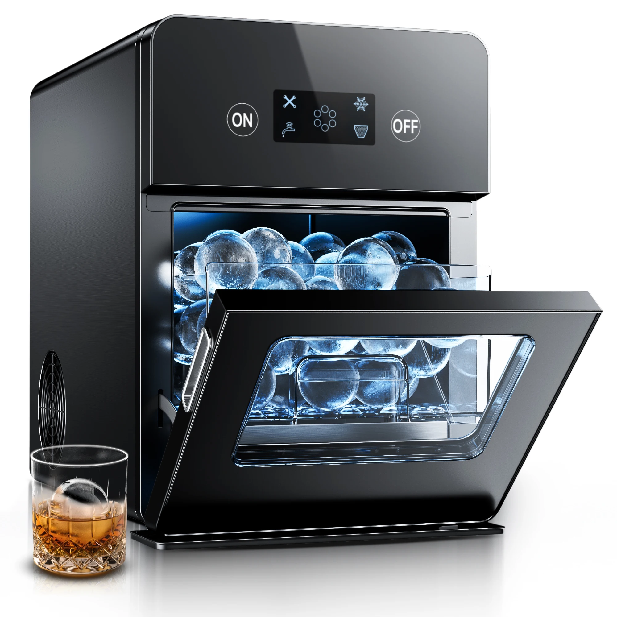 Máquina de hielo SIMZLIFE Ball, 10 cubitos de hielo por hora, máquina de hielo de bola transparente con pantalla táctil LCD, autolimpiante, para el hogar, fiesta