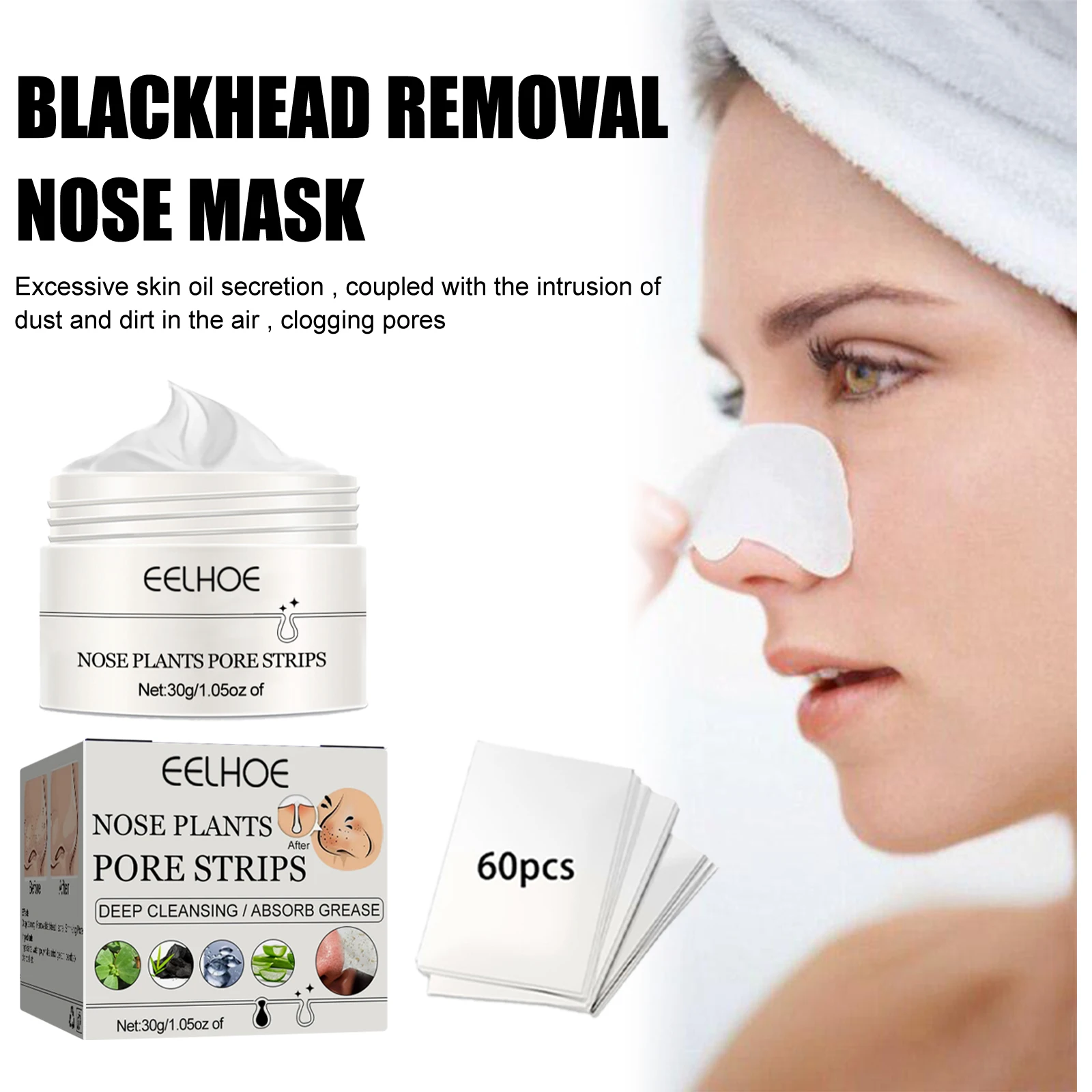 Eliminación de espinillas, tira nasal, limpieza de poros, Reduce puntos negros, equilibrio de espinillas, aceite, purifica la piel, suaviza la mascarilla Nasal