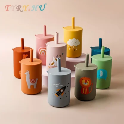 TYRY.HU Taza de entrenamiento de silicona para bebé, taza para sorber para niños, para principiantes, práctica alimentación y aprendizaje, taza de bebida para chico
