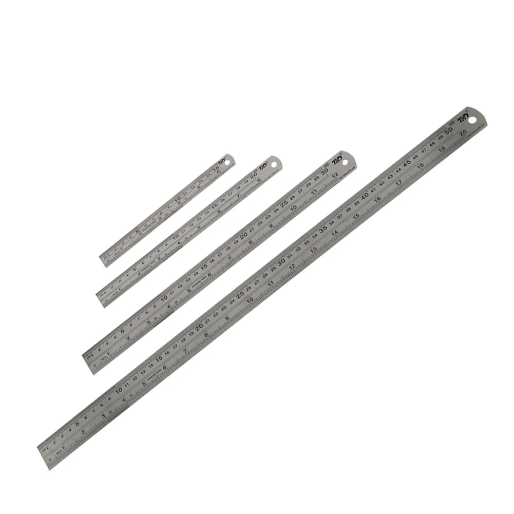 Regla recta de doble cara de acero inoxidable, regla métrica de escala de centímetros y pulgadas, herramienta de medición de precisión de 15cm/20cm/30cm/50cm