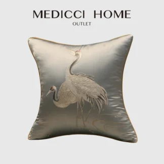Medicci-funda de almohada bordada con grulla para el hogar, lujosa artesanía Oriental artística, funda de cojín de brocado Upmarket de alta gama
