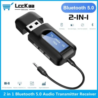 Receptor y transmisor de Audio USB Bluetooth 5,0, pantalla LCD, adaptador inalámbrico estéreo AUX RCA de 3,5 MM, Dongle para PC, TV, auriculares para coche