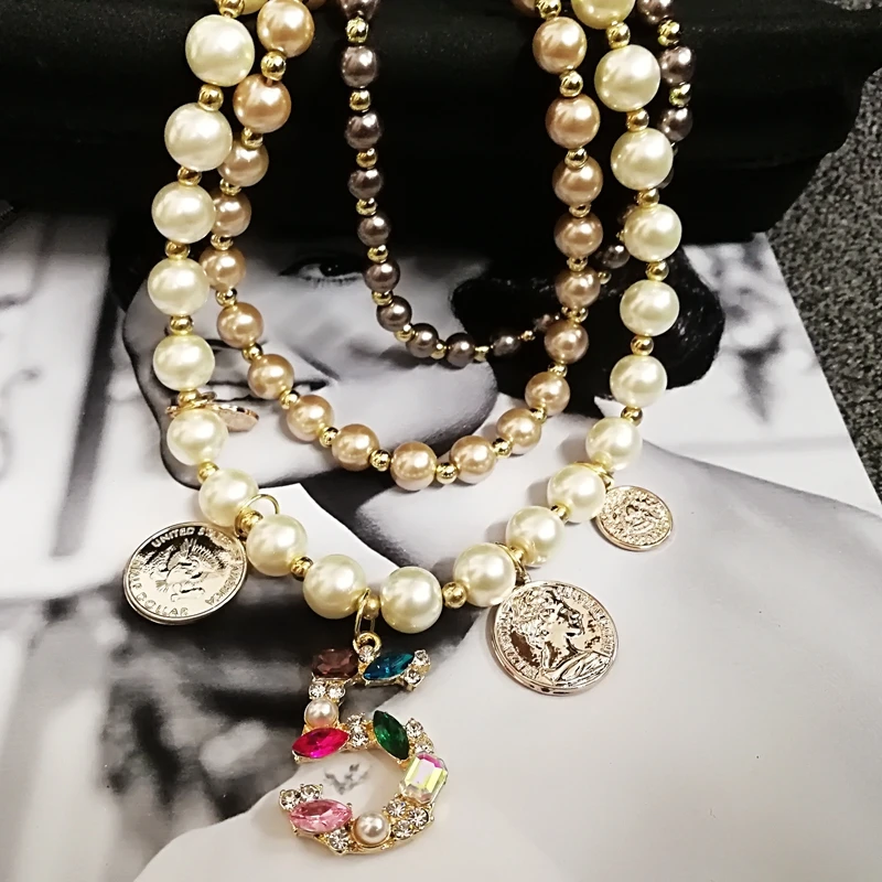 Collar de varias capas para mujer, gargantilla de perlas simuladas de invierno, suéter, regalo de fiesta