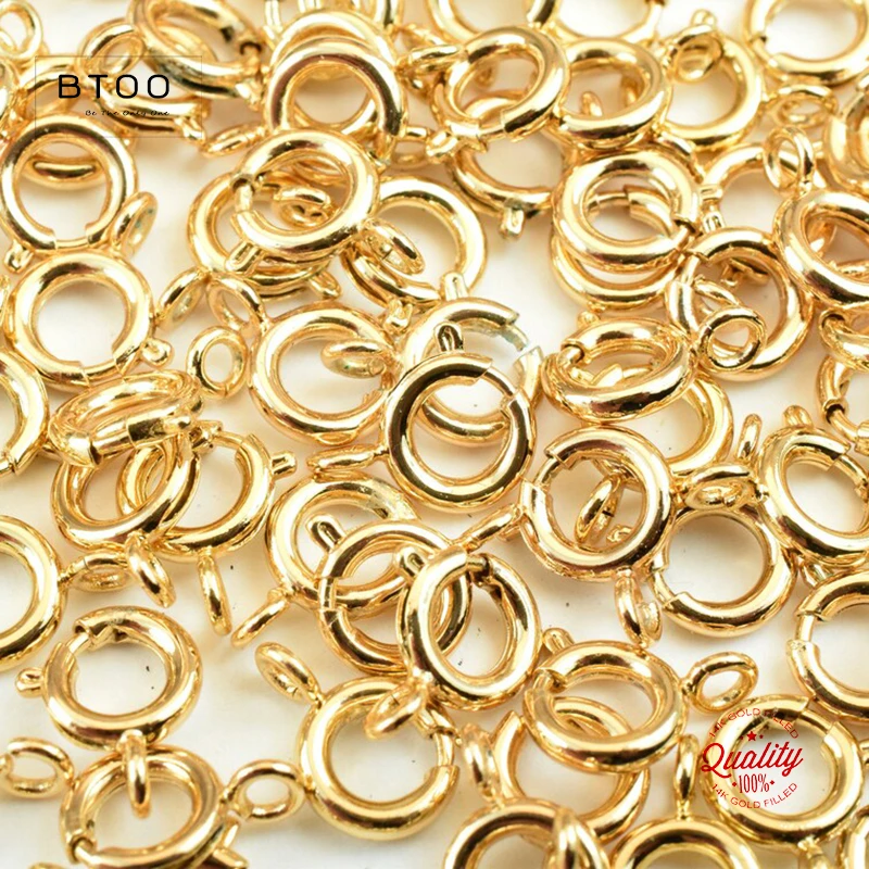 Ganchos de cierres de anillo de resorte rellenos de oro de 14 quilates, suministros al por mayor para pulseras, collares, accesorios de joyería hechos a mano