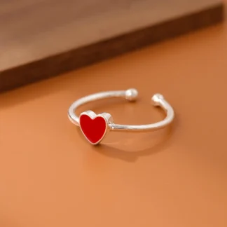 Recién llegado, hermoso anillo de joyería de plata de ley 925 para mujer, creativo, Simple, esmalte rojo, amor, corazón de melocotón, anillos con apertura R275