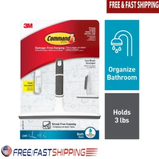 Escobilla de doble hoja con gancho de pared para baño, adhesivo sin daños, limpieza sin rayas, 9 pulgadas de altura, fácil instalación para Baño