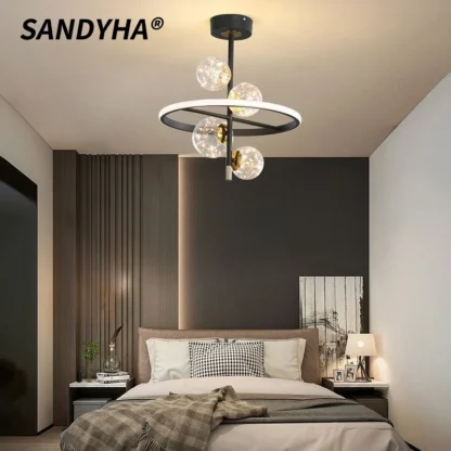 SANDYHA-luces colgantes minimalistas modernas, diseño de bola de cristal, candelabro de techo Led, decoración para sala de estar, accesorios de iluminación para dormitorio