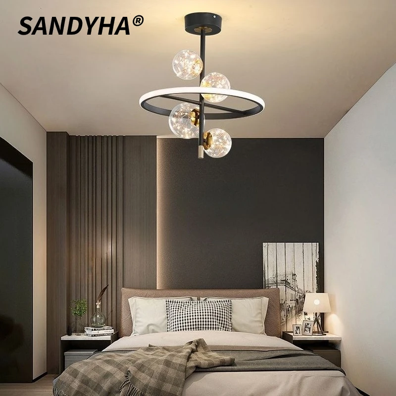SANDYHA-luces colgantes minimalistas modernas, diseño de bola de cristal, candelabro de techo Led, decoración para sala de estar, accesorios de iluminación para dormitorio