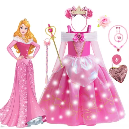 Vestido de princesa Aurora de Disney para niñas, vestido esponjoso de lentejuelas rosas para Halloween, vestido de fiesta de fantasía para niños, regalo para 3-10 años