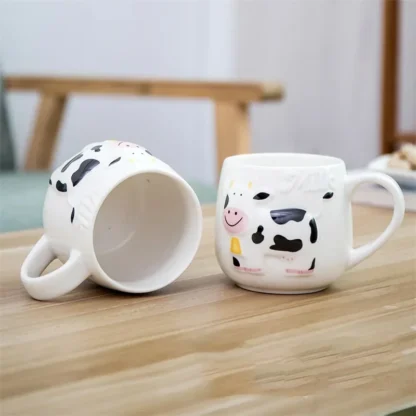 Taza de cerámica de vaca de alivio creativo, tazas de café de animales lindos, taza de té de leche de jugo, botella 3D, tazas de desayuno, regalo para niños, 14oz