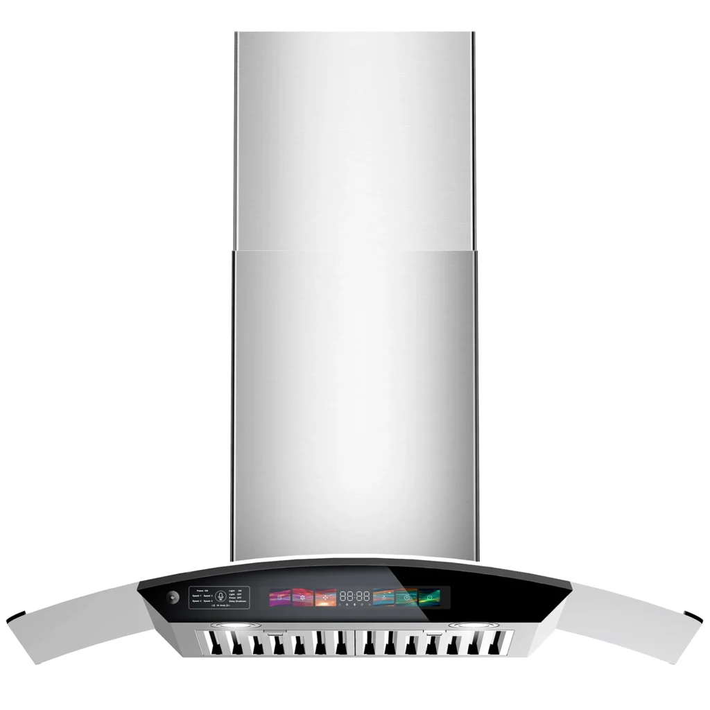Campana extractora de montaje en pared de 30/36 pulgadas de vidrio templado 900 CFM, Control de voz/gestura/táctil, ventilación de campana de cocina de acero inoxidable