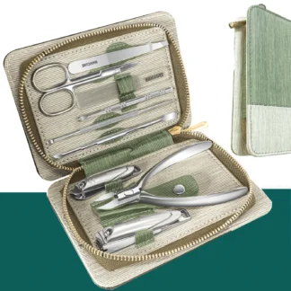 Juego de manicura profesional 9 en 1, kit de manicura de acero inoxidable con estuche de cuero PU, clip para uñas y uñas de los pies