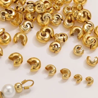 50 Uds. De cuentas redondas de acero inoxidable para prensar conectores de joyería, cuentas espaciadoras, accesorios para collar y pulsera DIY