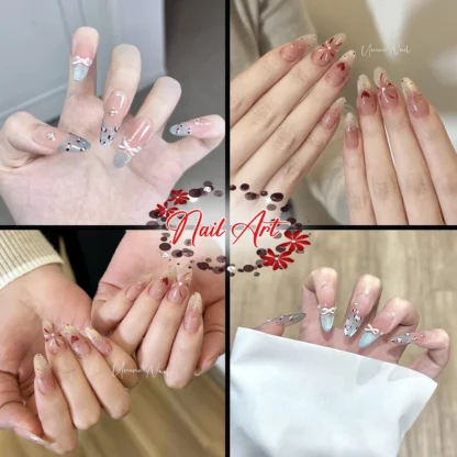10 Uds. De uñas usables hechas a mano con Kit de herramientas, parche para uñas elegante y dulce, uñas postizas artificiales, regalo artístico para manicura extraíble