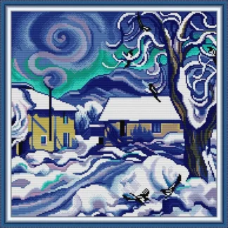 Maydear Kit completo de punto de cruz, tela Aida de 11CT/14CT/16CT/9CT, juego de bordado con patrón de costura de hilos DMC, casa azul