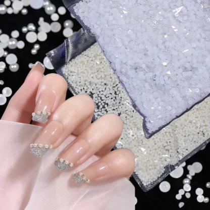 10000 Uds. Cuentas de perlas de imitación ABS de marfil blanco, cuentas sueltas semicirculares de 1,5/2/4mm para manualidades de uñas, fabricación de joyas y álbumes de recortes