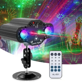 Luces de fiesta Luces de discoteca para DJ, proyector de luz de escenario 2 LED RGB Múltiples patrones Iluminación estroboscópica de flash activada por sonido con control remoto