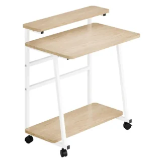 Escritorio pequeño para computadora con ruedas de 80x50 cm, escritorio para computadora para espacios pequeños, escritorio de oficina de trabajo de 3 niveles con soporte para monitor, estudiante pequeño W