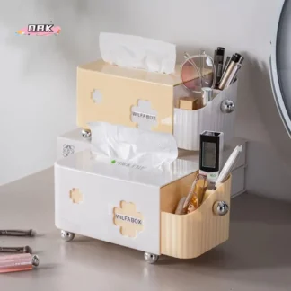 Caja de almacenamiento de escritorio duradera de gran capacidad, caja de pañuelos de extracción suave que ahorra espacio, plástico con dispensador de servilletas de resorte para oficina