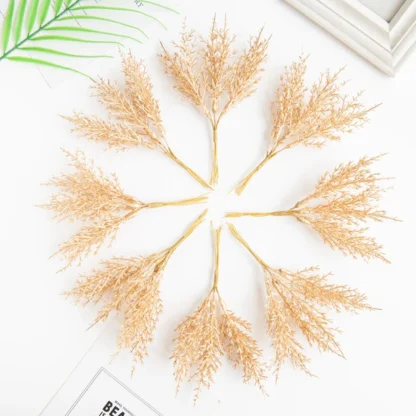 6Pcs plantas artificiales otoño dorado plateado falso rama para árbol de Navidad guirnalda para el hogar Accesorios Para Boda arco decoración scrapbook