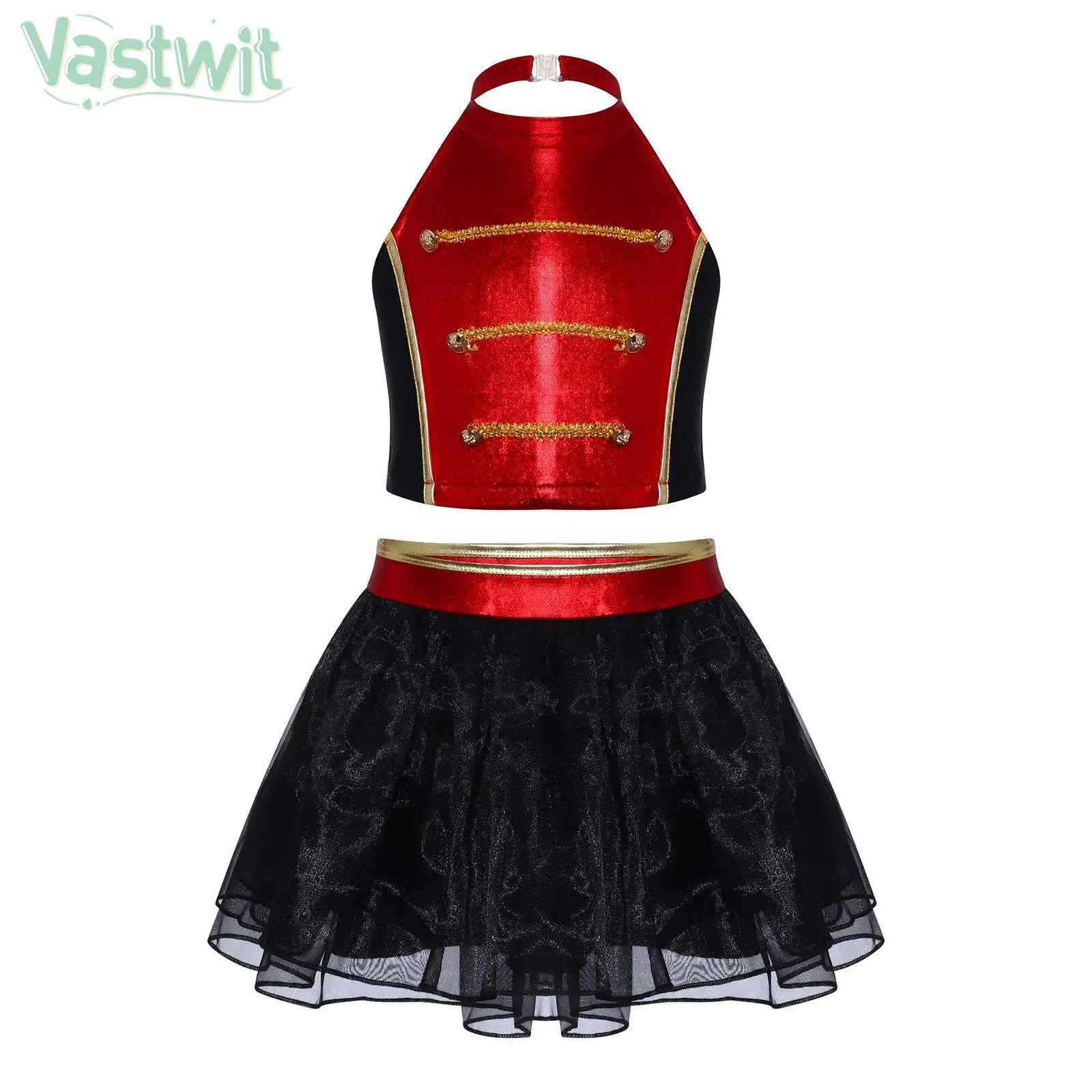 Disfraz de maestro de ceremonias de circo para chicas adolescentes, traje de Cosplay de Showman mágico de Carnaval de Halloween, Top corto de baile de Jazz con falda de leotardo de malla