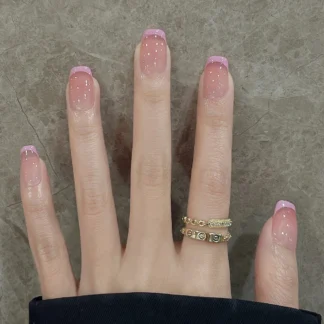 24 Uds uñas cortas francesas rosas prensadas dulces simples brillantes puntas de manicura extraíbles uñas postizas de bailarina desnuda transparente con pegamento