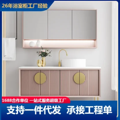 Venta directa de fábrica mueble de baño de roble mueble de lavabo de piso a techo combinación de mueble de baño lavabo de mano espejo de baño