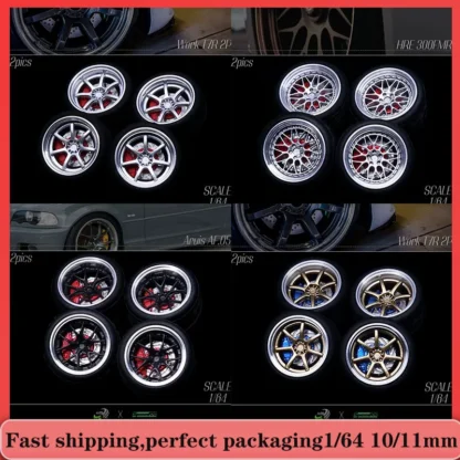 Ruedas de resina, neumáticos de goma, cubo de rueda modificado para coche 1/64 SpeedCG 65/64/63 10/11mm, adecuado para coches modelo estáticos 1:64, regalo para niños