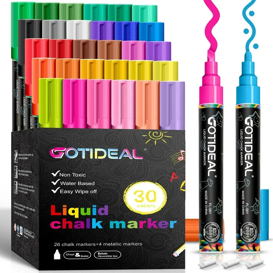 Rotuladores de tiza líquida de 30 colores para pizarra, calendario, bolígrafos de neón de vidrio, marcadores de ventana lavables para coche, Auto Bistro M