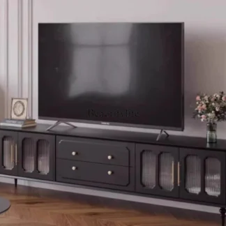 Mueble de TV Mueble de TV de almacenamiento de piso negro retro moderno simple