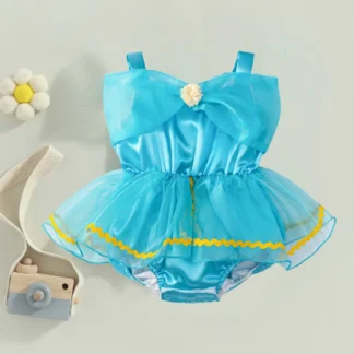 Vestido de tutú de Aladdín escalador azul para bebé, vestidos esponjosos de encaje de un hombro, vestido de princesa de verano, ropa de primer gateo para niños pequeños