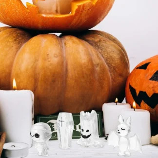 4 Uds. Adorno de fantasma luminoso decoración de Halloween linterna de calabaza de resina Mini estatua blanca