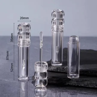 50 Uds nuevo totalmente transparente 3ML botella vacía de brillo de labios de calabaza embalaje de maquillaje redondo tubo de brillo de labios de plástico transparente con cepillo plano