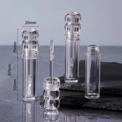 50 Uds nuevo totalmente transparente 3ML botella vacía de brillo de labios de calabaza embalaje de maquillaje redondo tubo de brillo de labios de plástico transparente con cepillo plano