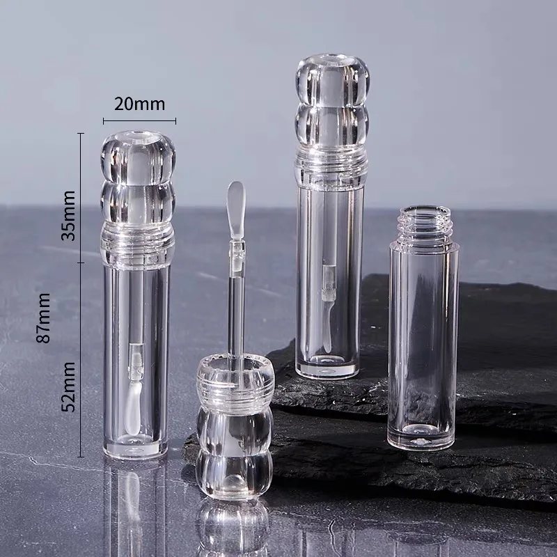 50 Uds nuevo totalmente transparente 3ML botella vacía de brillo de labios de calabaza embalaje de maquillaje redondo tubo de brillo de labios de plástico transparente con cepillo plano