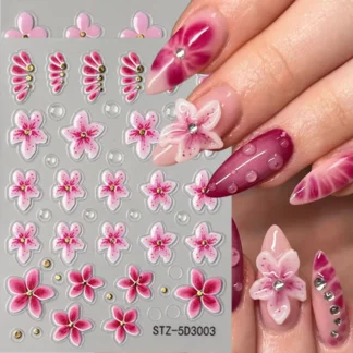 5D flor rosa pegatinas florales para uñas Primavera Verano lindo pétalo deslizadores de uñas flores tropicales bronceadoras encantos de uñas láminas decoración artística