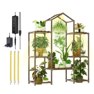 Bamworld-estante para plantas de interior con luces de cultivo, soporte de madera para plantas colgantes, macetas, expositor de flores para sala de estar