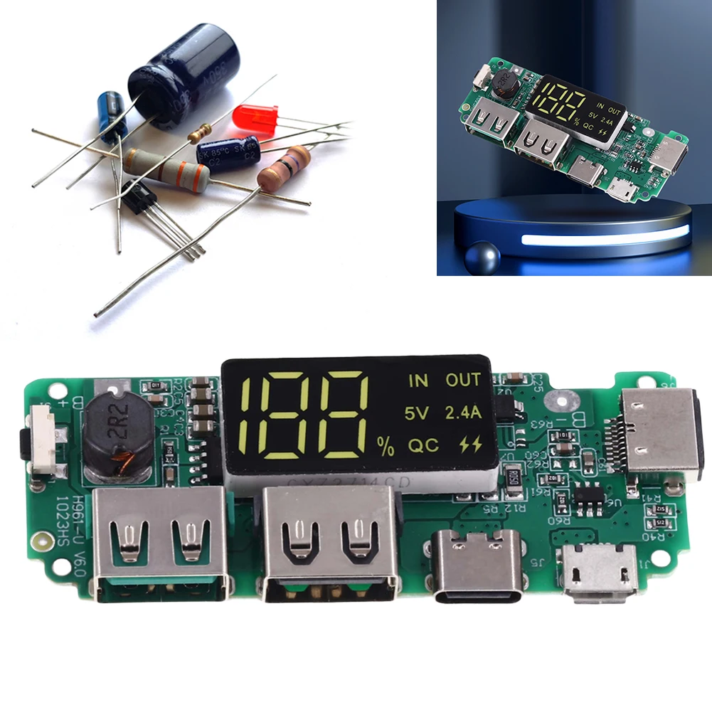 Mini módulo de banco de energía tipo C 18650 con pantalla LED de sobrecarga, placa de Control de cargador de batería de almacenamiento de litio USB Dual 2A