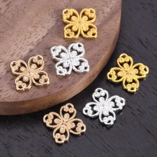 10 Uds. Connectores colgantes de Metal chapados en oro/plata con forma de flor cruzada de 12mm para pendientes DIY, fabricación de joyas