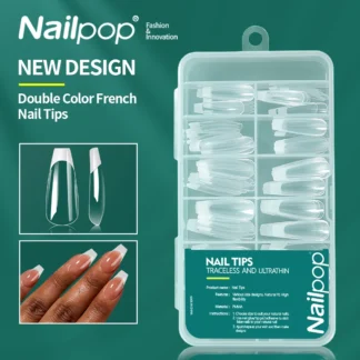 Nailpop 120 unids/caja uñas de punta francesa 12 tamaños cubierta completa de almendra corta uñas transparentes punta blanca y rosa para extensión de uñas arte salón DIY