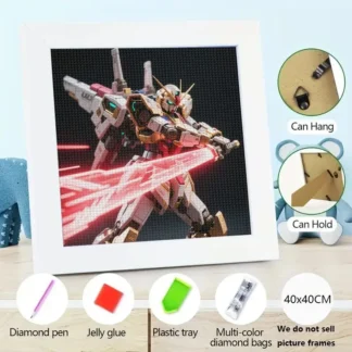 1PC 5D DIY Kit de pintura de diamante de taladro completo, figura de estilo Anime Sci-Fi Mecha Robot Warrior Gundam con diseño de espada de energía roja, R