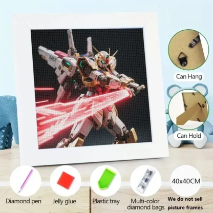 1PC 5D DIY Kit de pintura de diamante de taladro completo, figura de estilo Anime Sci-Fi Mecha Robot Warrior Gundam con diseño de espada de energía roja, R