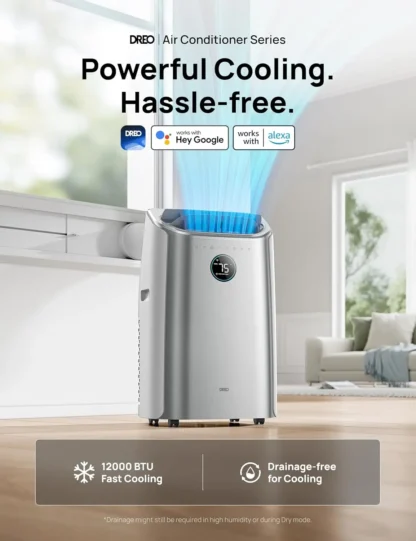 Dreo Aire acondicionado portátil, unidad de CA de 12.000 BTU para dormitorio con refrigeración sin drenaje, silencioso de 46 dB, aplicación, voz, control remoto