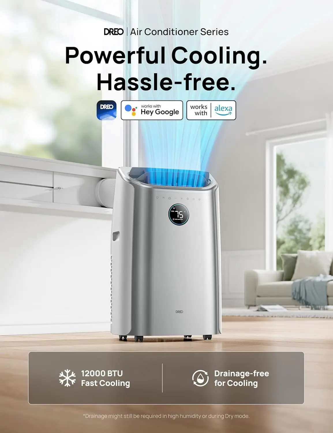 Dreo Aire acondicionado portátil, unidad de CA de 12.000 BTU para dormitorio con refrigeración sin drenaje, silencioso de 46 dB, aplicación, voz, control remoto