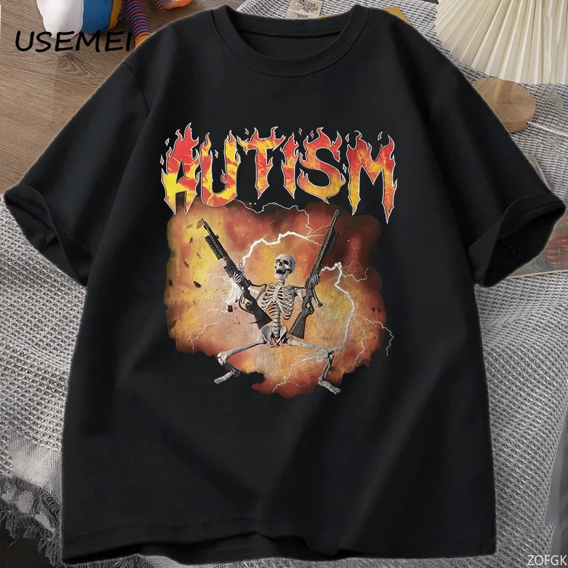 Camiseta con esqueleto divertido autista para hombre y mujer, camisetas con gráficos de autismo, camiseta Vintage de moda Harajuku, ropa de calle Unisex